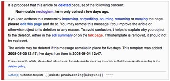 Picture of Warning Message from Wikipedia